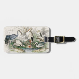 Vintage Heron Stork and Crane Nature Art Print Luggage Tag