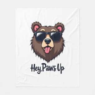 Vintage Hey Paws Up Bear with Sunglasses Funny Dog Fleece Blanket