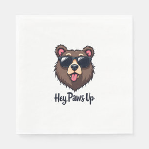Vintage Hey Paws Up Bear with Sunglasses Funny Dog Napkin