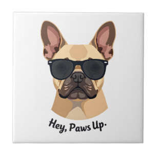 Vintage Hey, Paws Up French Bulldog Sunglasses Gra Ceramic Tile
