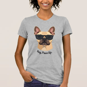 Vintage Hey, Paws Up French Bulldog Sunglasses Gra T-Shirt