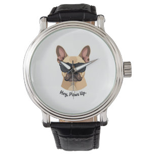 Vintage Hey, Paws Up French Bulldog Sunglasses Gra Watch