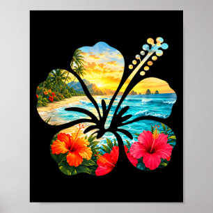 Vintage hibiscus flower beach summer aloha poster