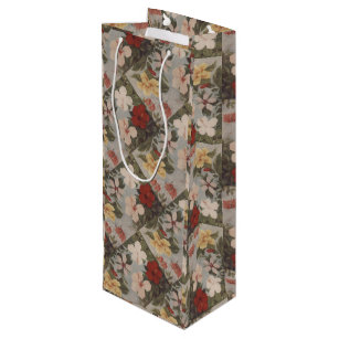 Vintage Hibiscus Flowers Floral Red Pink Yellow   Wine Gift Bag