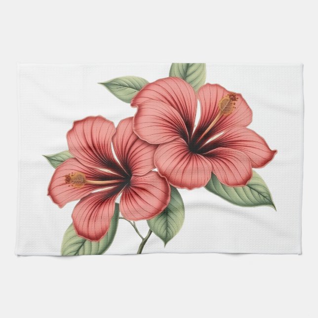 Vintage Hibiscus Tea Towel (Horizontal)