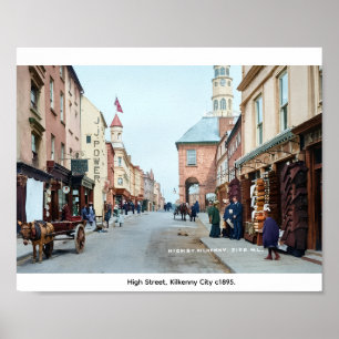 Vintage High St. Kilkenny city Ireland Poster