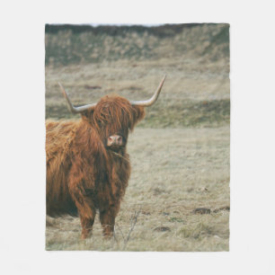 VINTAGE HIGHLAND CATTLE COW PHOTO FLEECE BLANKET