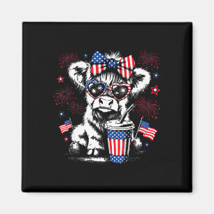 Vintage highland cow 4th of july american flag magnet