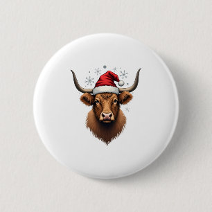Vintage Highland Cow Christmas Design with Santa H 6 Cm Round Badge