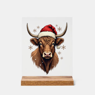 Vintage Highland Cow Christmas Design with Santa H Acrylic Sign