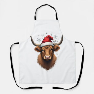 Vintage Highland Cow Christmas Design with Santa H Apron