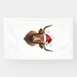 Vintage Highland Cow Christmas Design with Santa H Banner