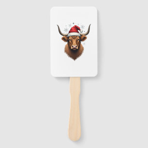 Vintage Highland Cow Christmas Design with Santa H Hand Fan