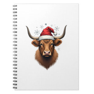 Vintage Highland Cow Christmas Design with Santa H Notebook
