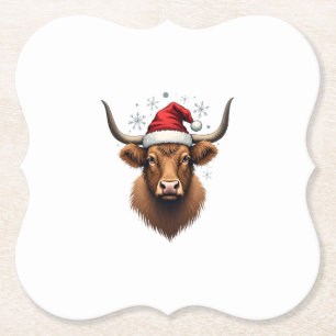 Vintage Highland Cow Christmas Design with Santa H Paper Coaster