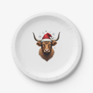 Vintage Highland Cow Christmas Design with Santa H Paper Plate