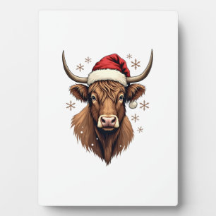 Vintage Highland Cow Christmas Design with Santa H Plaque