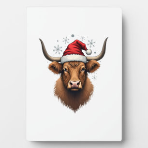 Vintage Highland Cow Christmas Design with Santa H Plaque