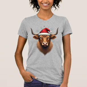 Vintage Highland Cow Christmas Design with Santa H T-Shirt