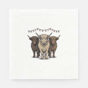 Vintage Highland Cow Christmas Lights Shirt_1 Napkin