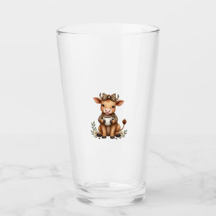 Vintage Highland Cow Coffee Lover Watercolor Cute Glass