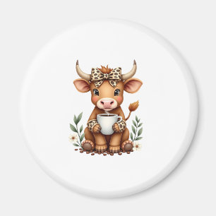 Vintage Highland Cow Coffee Lover Watercolor Cute Magnet