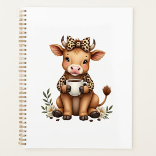 Vintage Highland Cow Coffee Lover Watercolor Cute Planner