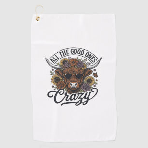 Vintage Highland Cow Floral Crazy Quote Design_1 Golf Towel