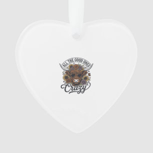 Vintage Highland Cow Floral Crazy Quote Design_1 Ornament