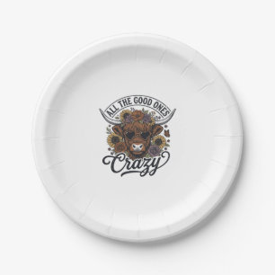 Vintage Highland Cow Floral Crazy Quote Design_1 Paper Plate