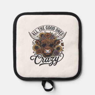 Vintage Highland Cow Floral Crazy Quote Design_1 Pot Holder