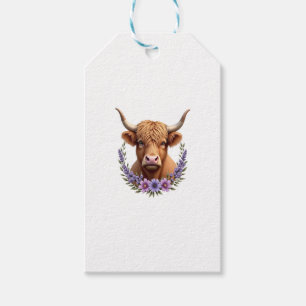 Vintage Highland Cow Floral Wreath Cute Rustic Far Gift Tags