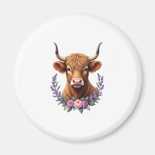 Vintage Highland Cow Floral Wreath Cute Rustic Far Magnet