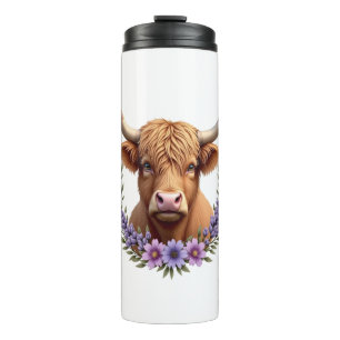 Vintage Highland Cow Floral Wreath Cute Rustic Far Thermal Tumbler