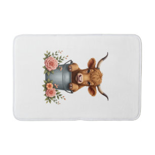 Vintage Highland Cow Flower Market Design with Flo Bath Mat
