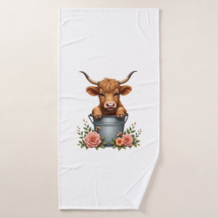 Vintage Highland Cow Flower Market Design with Flo Bath Towel