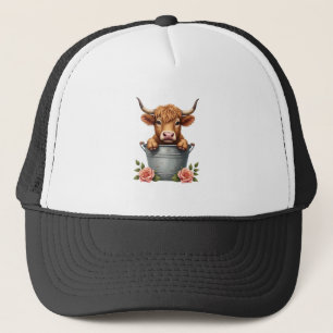 Vintage Highland Cow Flower Market Design with Flo Trucker Hat