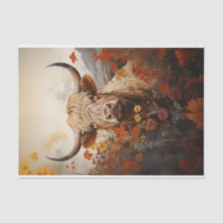 Vintage Highland Cow in Wildflowers Decoupage Tissue Paper