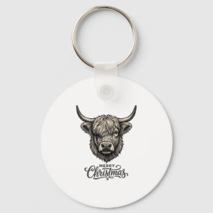 Vintage Highland Cow Merry Christmas Shirt_1 Key Ring