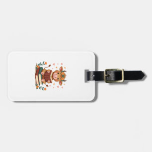 Vintage Highland Cow Reading Books Floral Cute Boo Luggage Tag