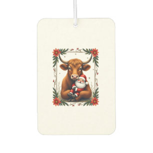 Vintage Highland Cow Santa Hug Christmas Rustic Fa Car Air Freshener