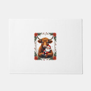 Vintage Highland Cow Santa Hug Christmas Rustic Fa Doormat