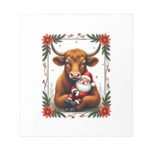 Vintage Highland Cow Santa Hug Christmas Rustic Fa Notepad