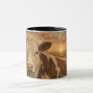 Vintage Highland Cow Sunset Illustration Mug