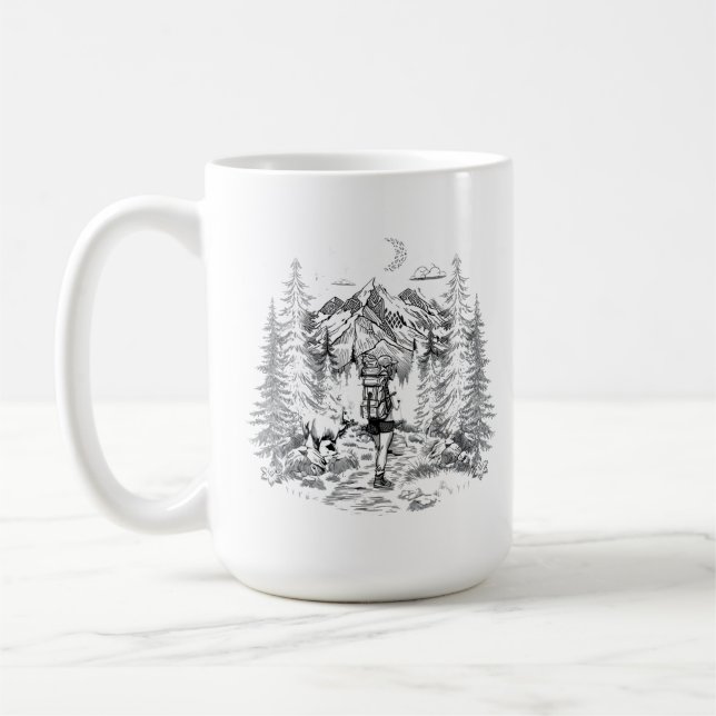 vintage hiking illustration coffee mug (Left)