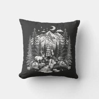 vintage hiking illustration cushion