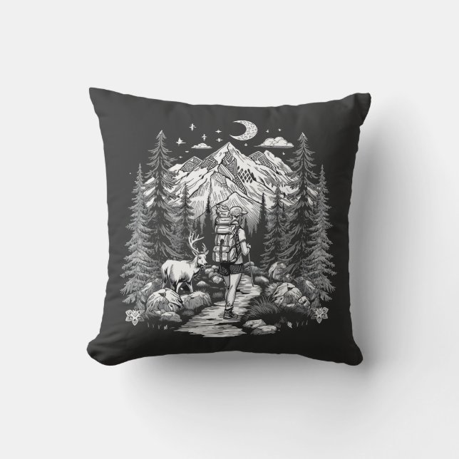 vintage hiking illustration cushion (Front)