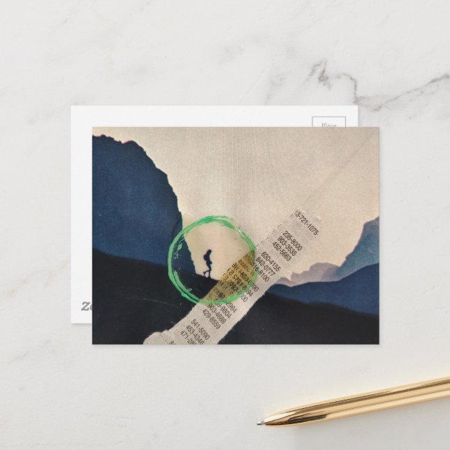 Vintage Hiking in Mountains Collage Postcard (Front/Back In Situ)