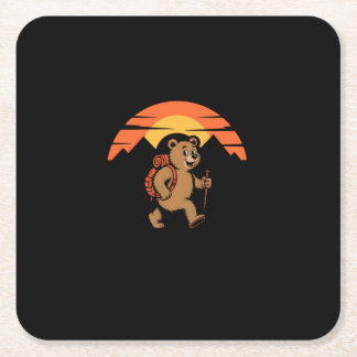 Vintage Hiking is Just Walking with Snacks Bear Fu Square Paper Coaster