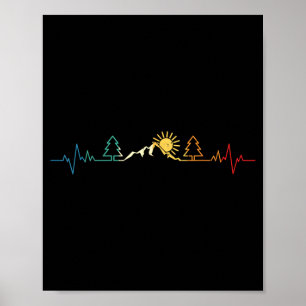 Vintage hiking mountains heartbeat hiker nature poster